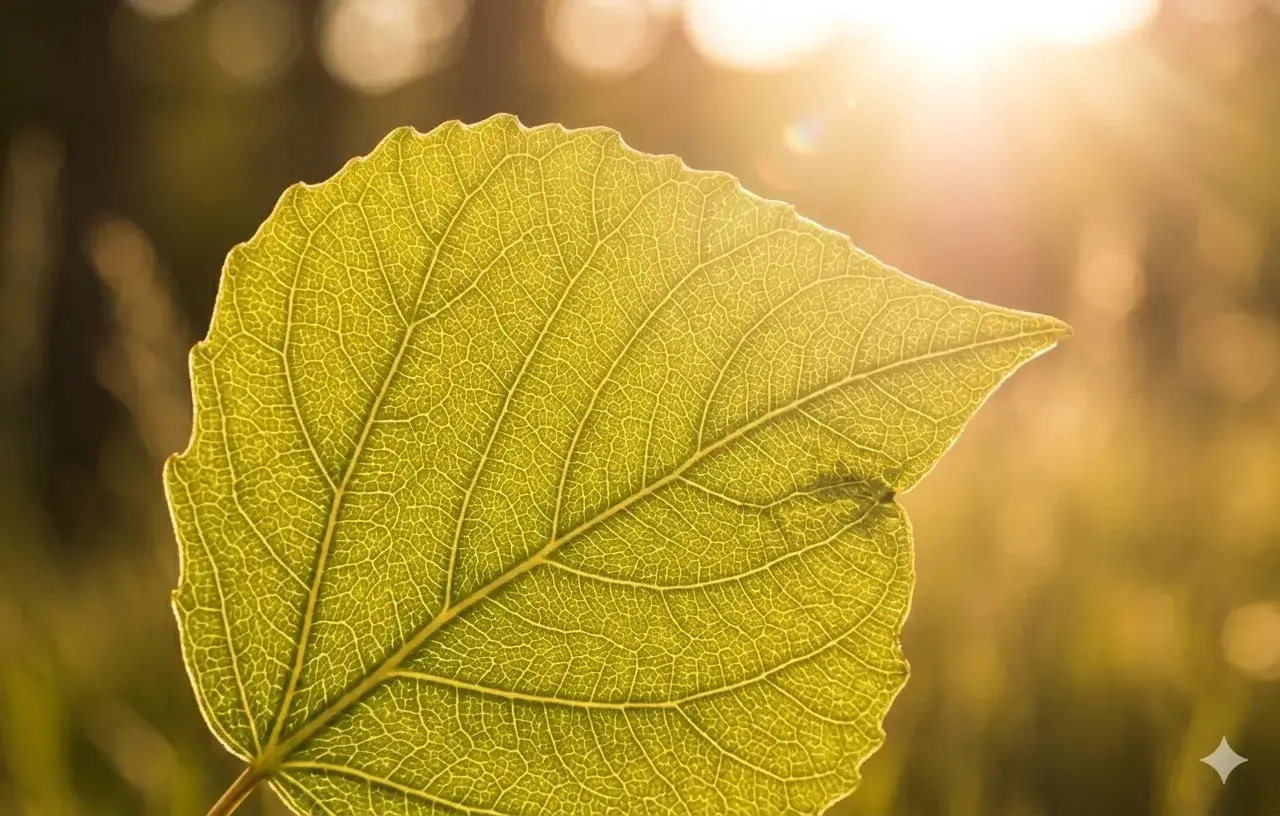 blad in zonlicht als symbool voor luisteren naar je lichaam en ruimte voorbij zelfkritiek
