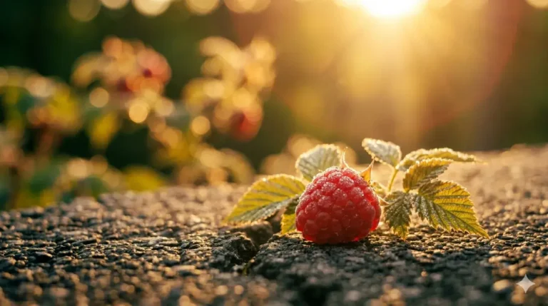 framboos in ochtendzon als symbool voor je zintuigen openen en ontdekken wat lekker is