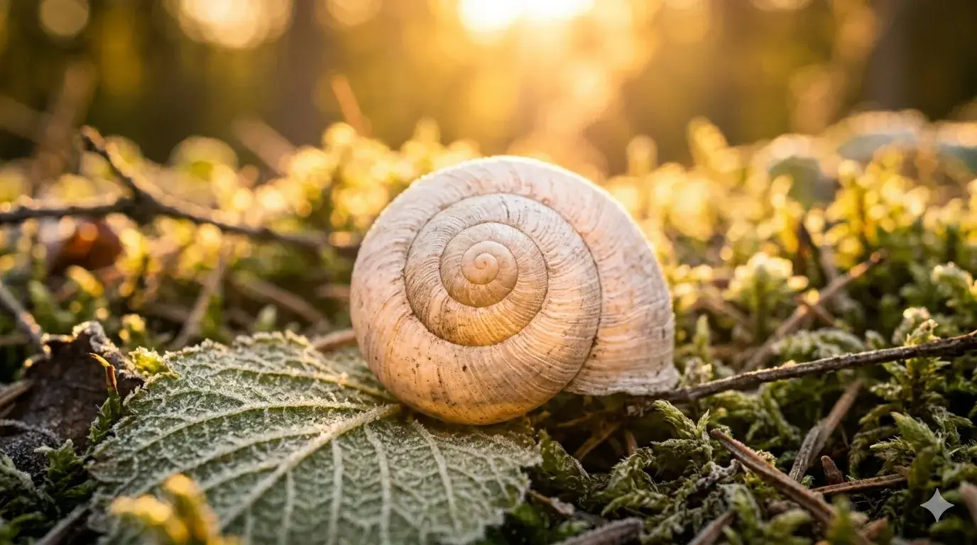 slakkenhuis op mos als symbool voor vertragen en jezelf weer voelen na loskoppeling