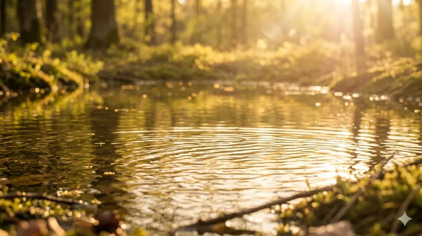 zonlicht op water met rimpelingen als symbool voor bewust aanwezig zijn in het moment
