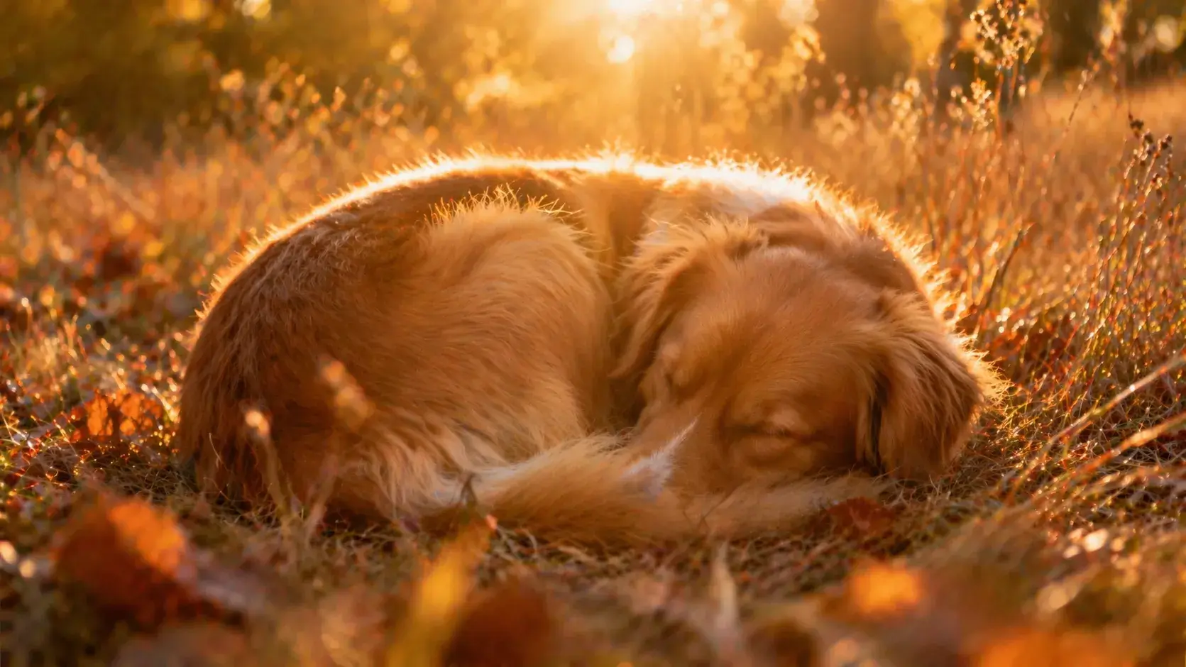 hond opgerold slapend in warm zonlicht als metafoor voor patronen die blijven hangen
