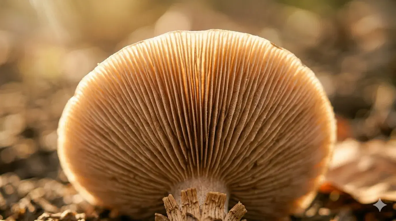 behoeften niet uitspreken, paddenstoel in warm licht als symbool voor kwetsbaarheid en terughoudendheid