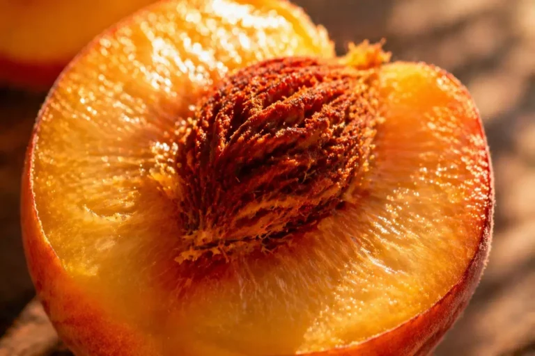 Close-up van een sappige perzik in warm zonlicht, symbool voor zintuiglijkheid en het opnieuw voelen van energie in het lichaam