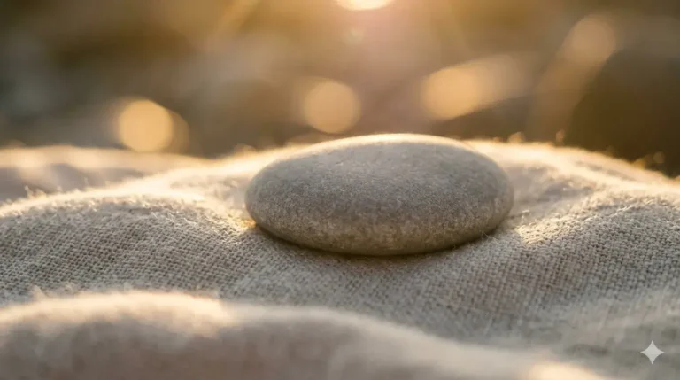 steen in zacht zand met warm licht als metafoor voor een overprikkeld lichaam dat tot rust wil komen